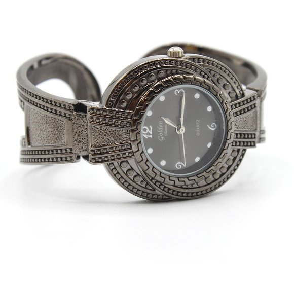 Vintage Golden Classic Women's Retro Bracelet Dark Gray Quartz Classic Watch - Picture 1 of 6